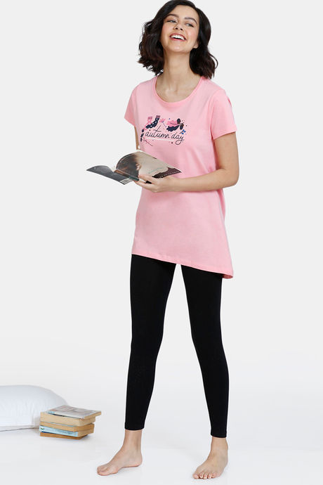 Zivame Autumn Leaves Knit Cotton Top - Pink Icing — image 4
